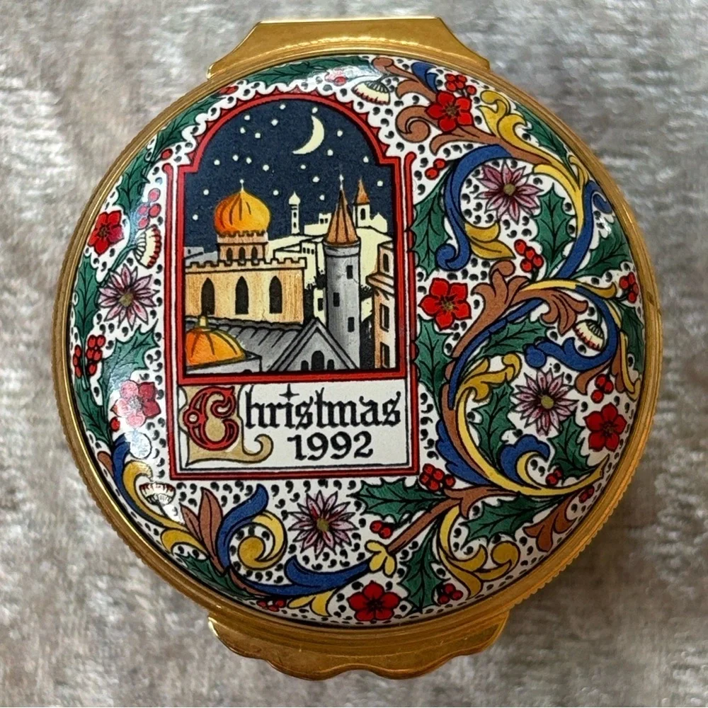Halcyon Days Christmas 1992 Little Town of Bethlehem Enamel Box Copper Vintage